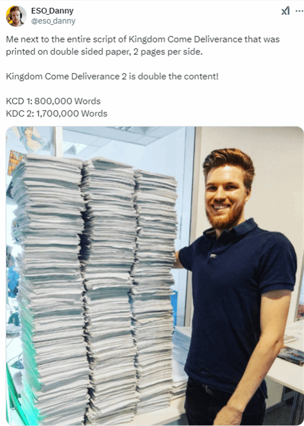 也许是今年的大黑马？《天国拯救2》剧本超220万字破博德之门3记录