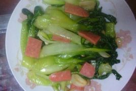 火腿炒油菜的做法